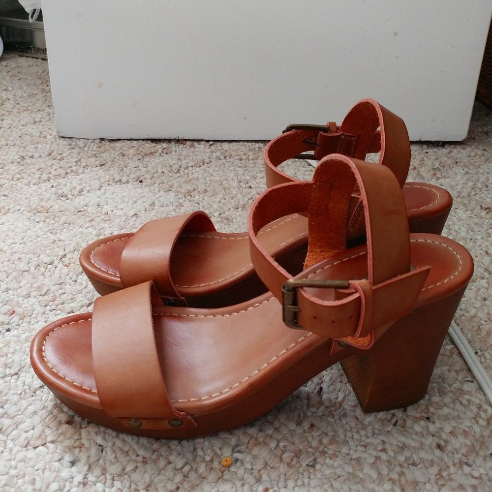 MIA Tan Block Heel Sandals - Size 7.5
